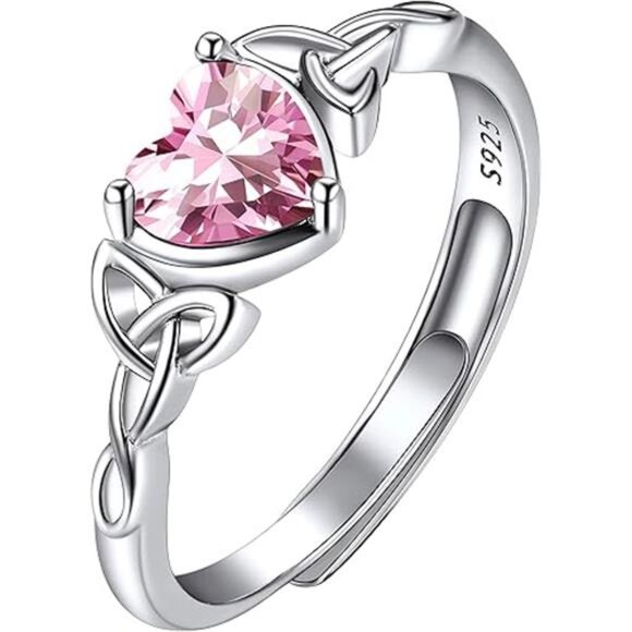 925 Sterling Silver Good Luck Celtic Trinity Knot/Claddagh Heart Birthstone Ring - Picture 7 of 7